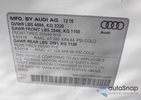 2016 Audi Q3 2.0T Premium Plus from USA, damaged, VIN WA1GFCFSXGR013362